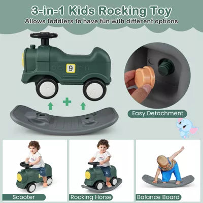 3-in-1 Rocking Horse for Toddlers w/ Detachable Balance Board & Smooth Wheels