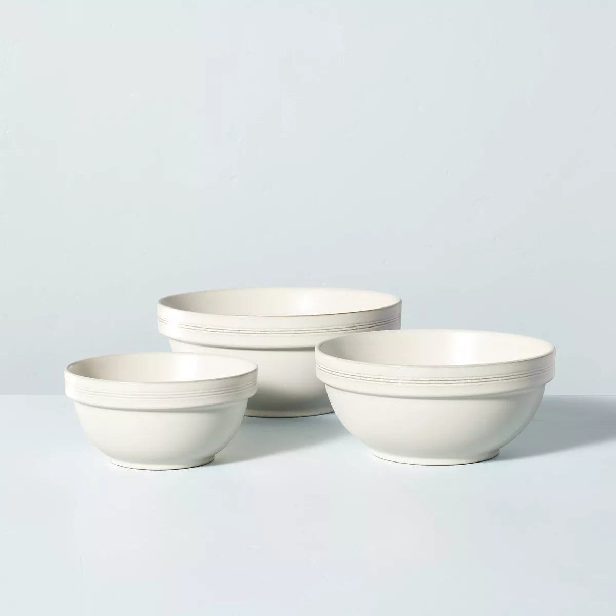 2pc Brim Stripe Stoneware Mixing/Serving Bowl Set Cream