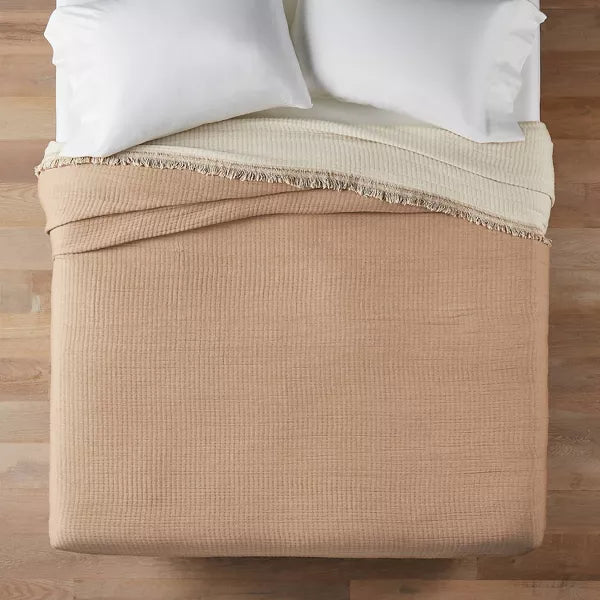 Reversible Textured Cotton Chambray Coverlet - Full/Queen