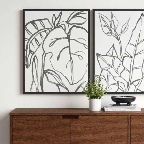 Botanical Sketch Framed Wall Canvas White/Black