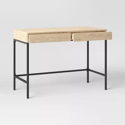 Loring Wood Writing Desk with Drawers and Charging Station