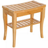 Long Bamboo Shower Bench Seat, Wooden Spa Shower Stool with Underneath Storage Shelf Shoe Organizer