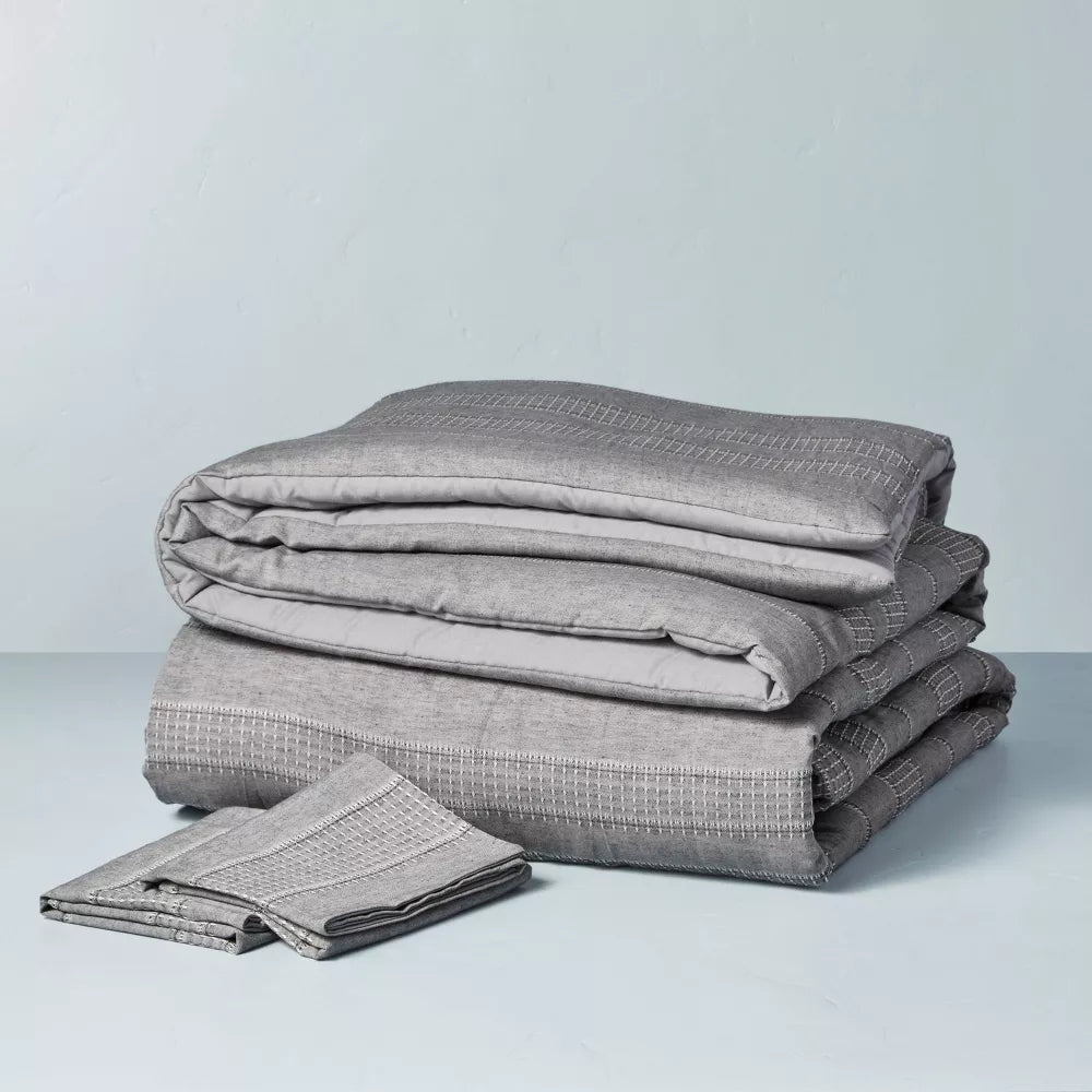 3pc Pickstich Stripe Comforter Bedding Set - Full/Queen