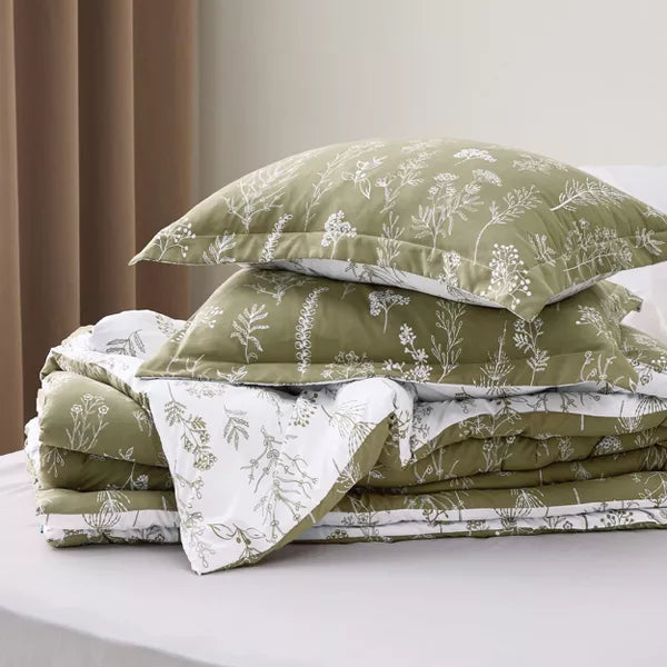 Comforter Set, 3-Piece Soft Reversible Floral Bedding Queen