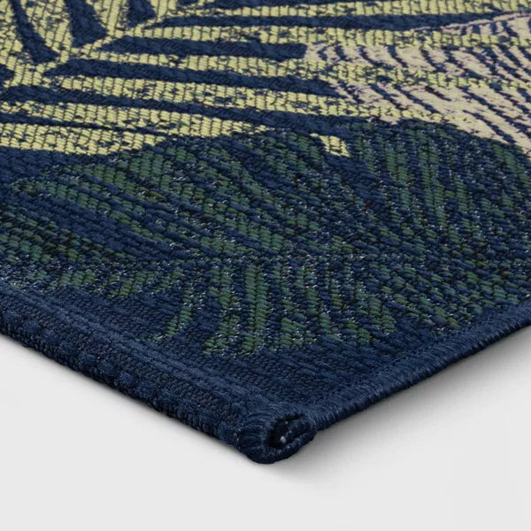 Palm and Banana Tropical Outdoor Area Rug Navy Blue 7'x10'