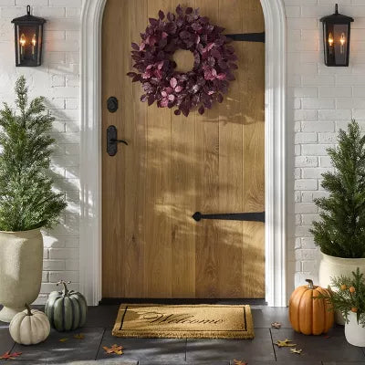'Welcome' Coir Doormat Natural: Outdoor Front Mat, High Pile