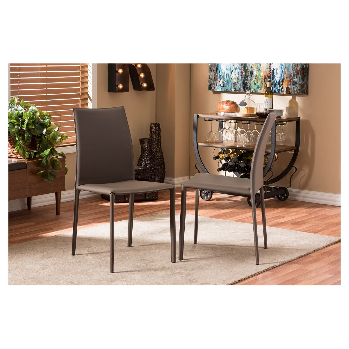 (SET OF 2) Rockford Modern Bonded Leather Upholstered Dining Chairs - Taupe SHOWROOM ITEM