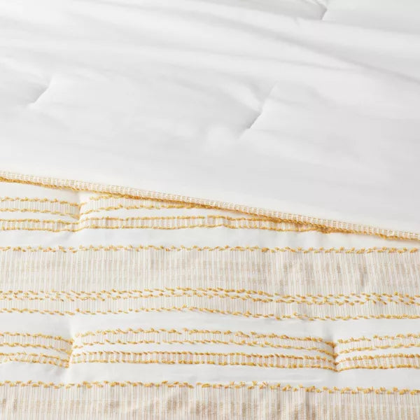 8pc Clipped Jacquard Striped Comforter and Sheet Set Yellow - King