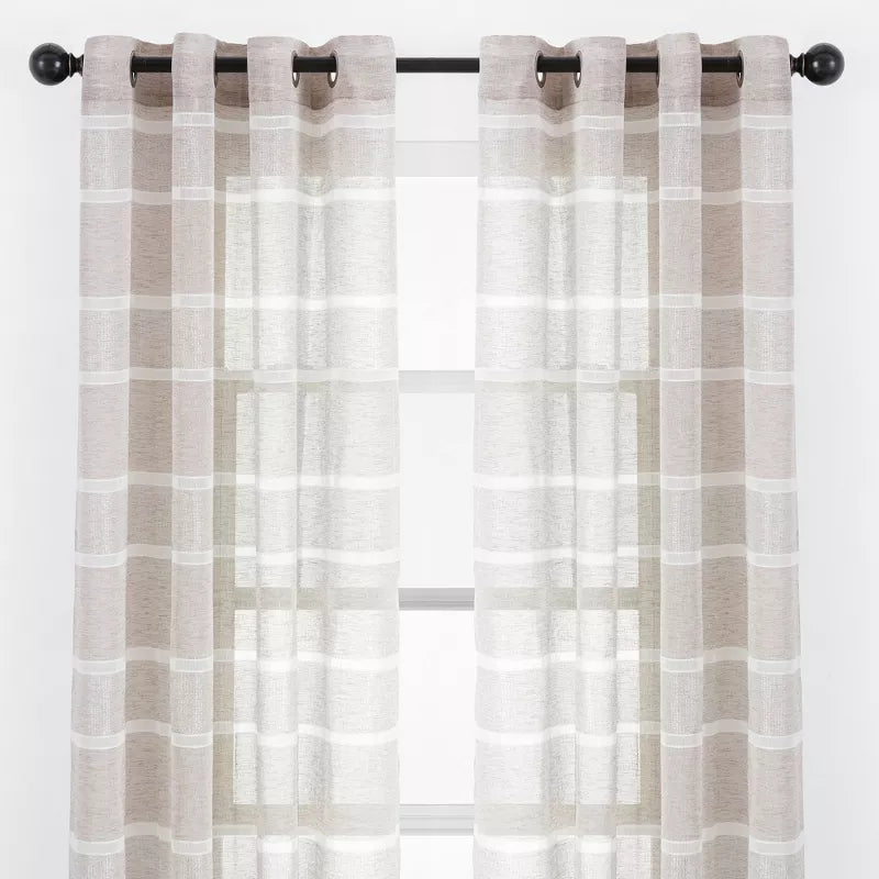 2pk Faux Linen Shimmer Textured Sheer Window Curtain Panels