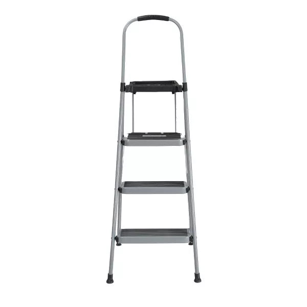 3 Step All Steel Step Stool with Tray: Folding Ladder, Silver, 3 Rungs