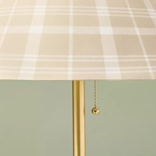 Brass Accent Table Lamp with Classic Plaid Shade Cream/Tan
