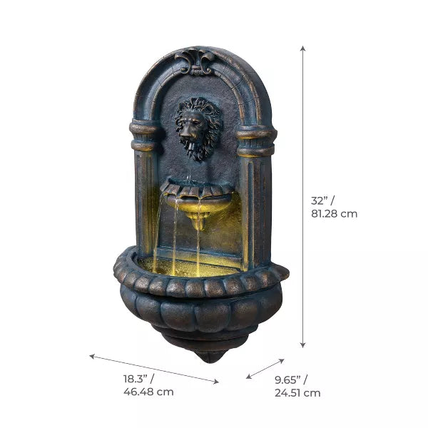2-Tier Lion Head Stone Waterfall Fountain Antique Copper