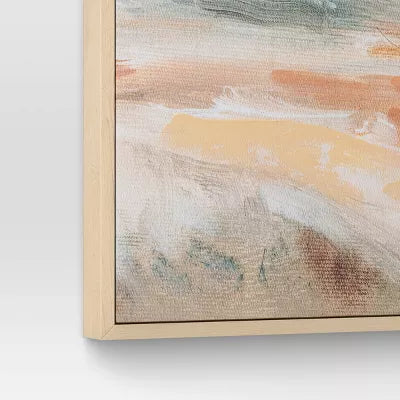 (Set of 2) Faded Landscape Framed Wall Canvases Natural: Polystyrene Frame, Blockprint Art