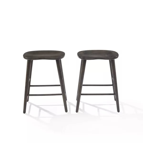 Maddox 2pc Counter Height Barstool Set Slate: Rubberwood Frame, Seat, Backless Design