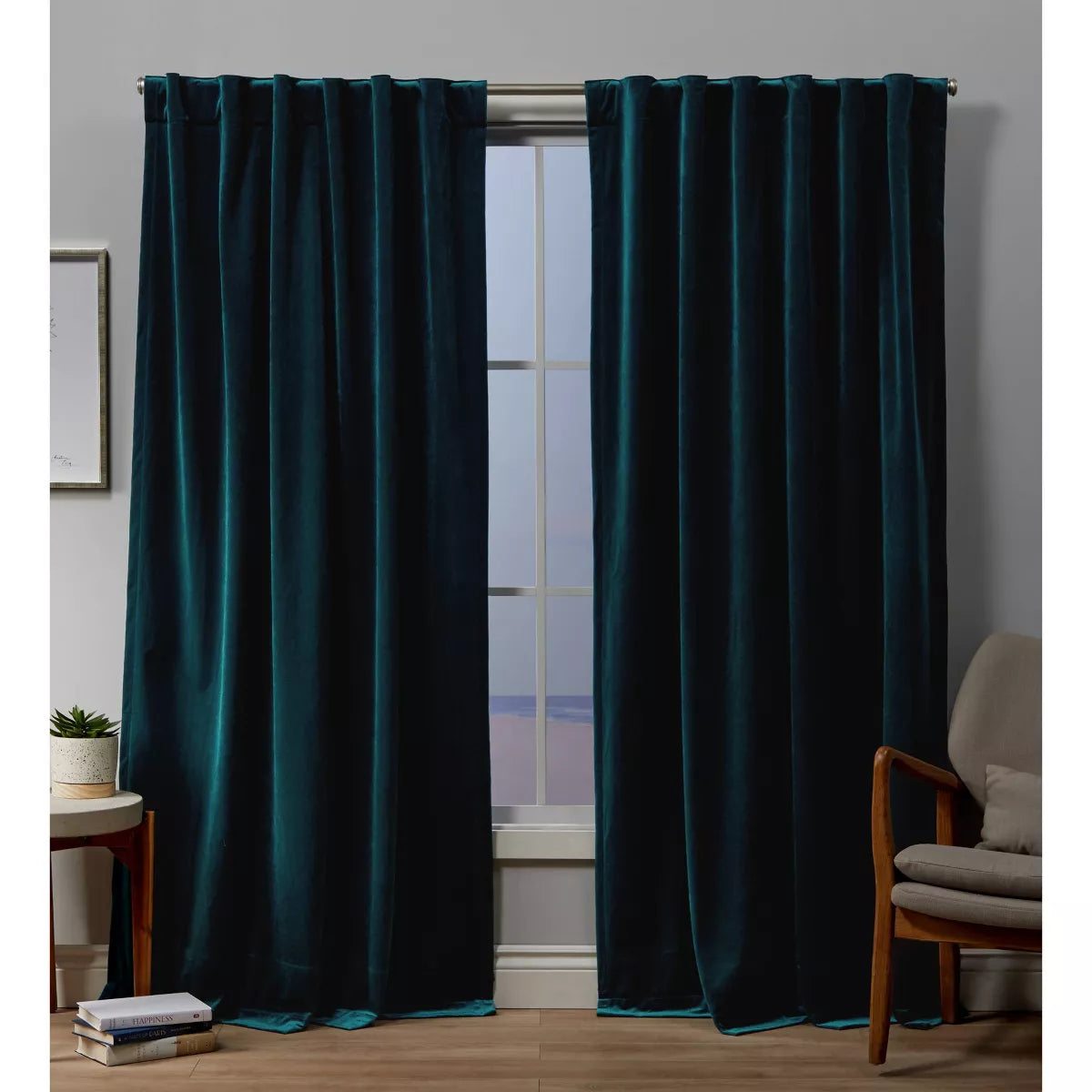 Set Of 2 Velvet Back Tab Light Filtering Window Curtain Panels