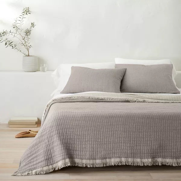 Reversible Textured Cotton Chambray Coverlet - Full/Queen