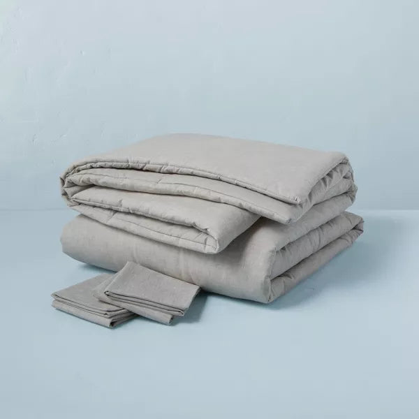 3pc Linen Blend Comforter Jet Gray - Full/Queen