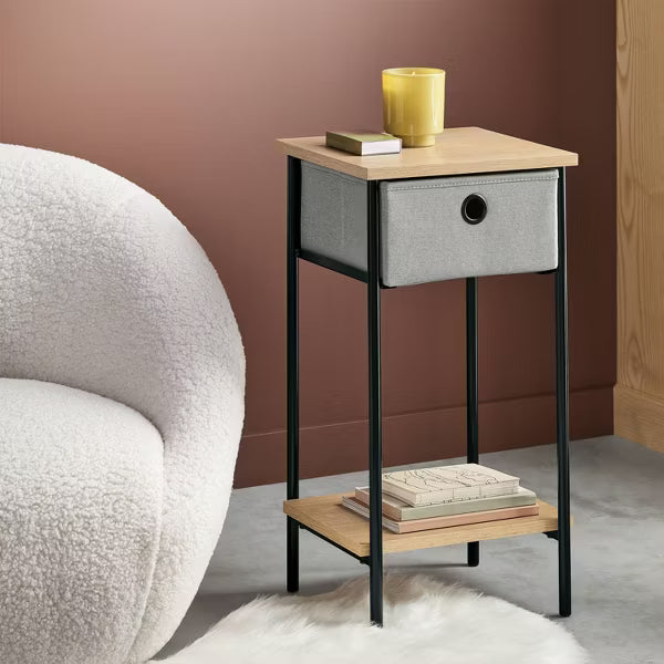 Fabric Bin Side Table Black Frame