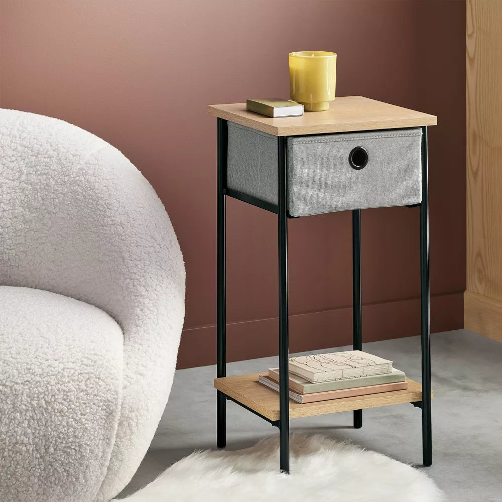 Fabric Bin Dorm Side Table Black Frame