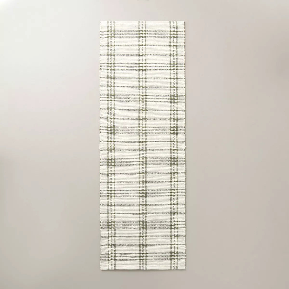 Tri-Stripe Plaid Handmade Woven Area Rug Green/Cream