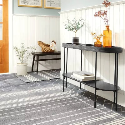 Wool Blend Variegated Stripe Area Rug Dark Gray