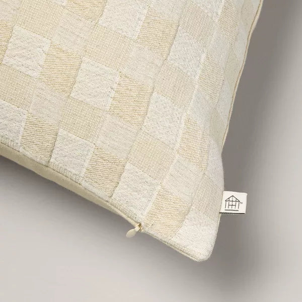 Checkerboard Textured Euro Pillow Beige - Farmhouse Throw Pillow, Cotton, Indoor Use