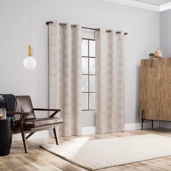 Brevick Geometric Faux Linen 100% Blackout Grommet Curtain Panel