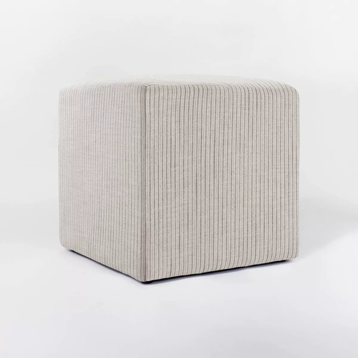Lynwood Square Upholstered Cube Ottoman - Tan Stripe SHOWROOM ITEM