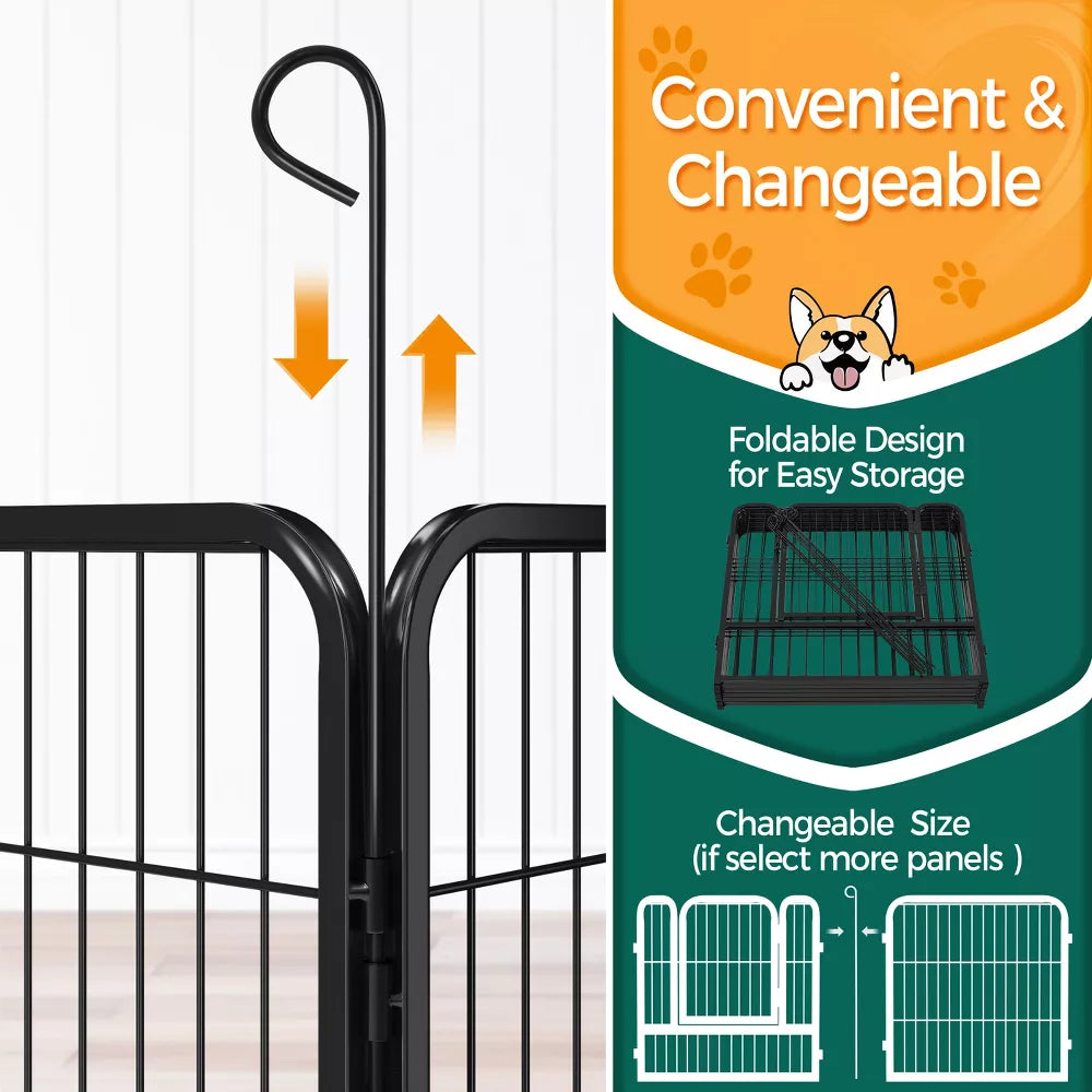 6 Panels Dog Playpen Panels Metal Pet, Black