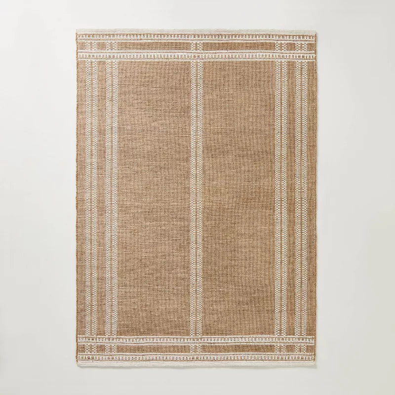 Border Plaid Handmade Jute Woven Area Rug Natural/Cream
