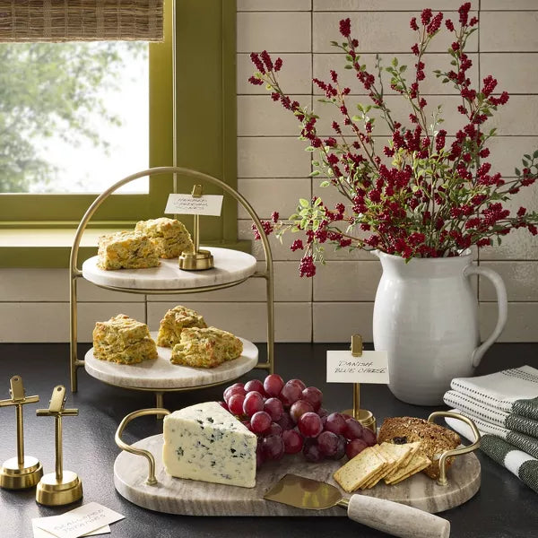 Tiered Marble and Brass Serving Stand Warm Beige - Farmhouse Kitchen Two-Tier Tray