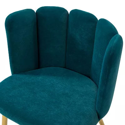 Barbara Contemporary Velvet Vanity Stool for Makeup Room, Moden Accent Side Chairs for Living Room with Shell Back and Golden Metal Legs