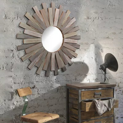 Wooden Sunburst Wall Mirror Brown