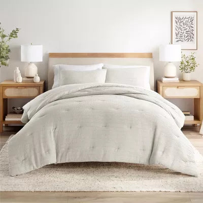 Waffle Textured Comforter Set All Season Down-Alternative Ultra Soft Puffy Bedding - Full/Queen