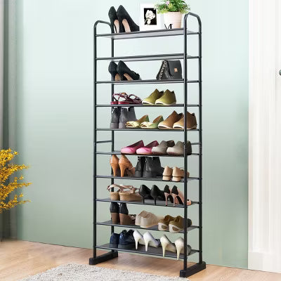 10-Tier Shoe Rack Space-saving Shoe Organizer W/Metal Frame Shoe Tower