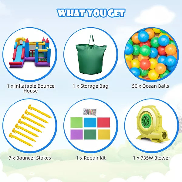 5-In-1 Inflatable Bounce Castle with Basketball Rim & Climbing Wall