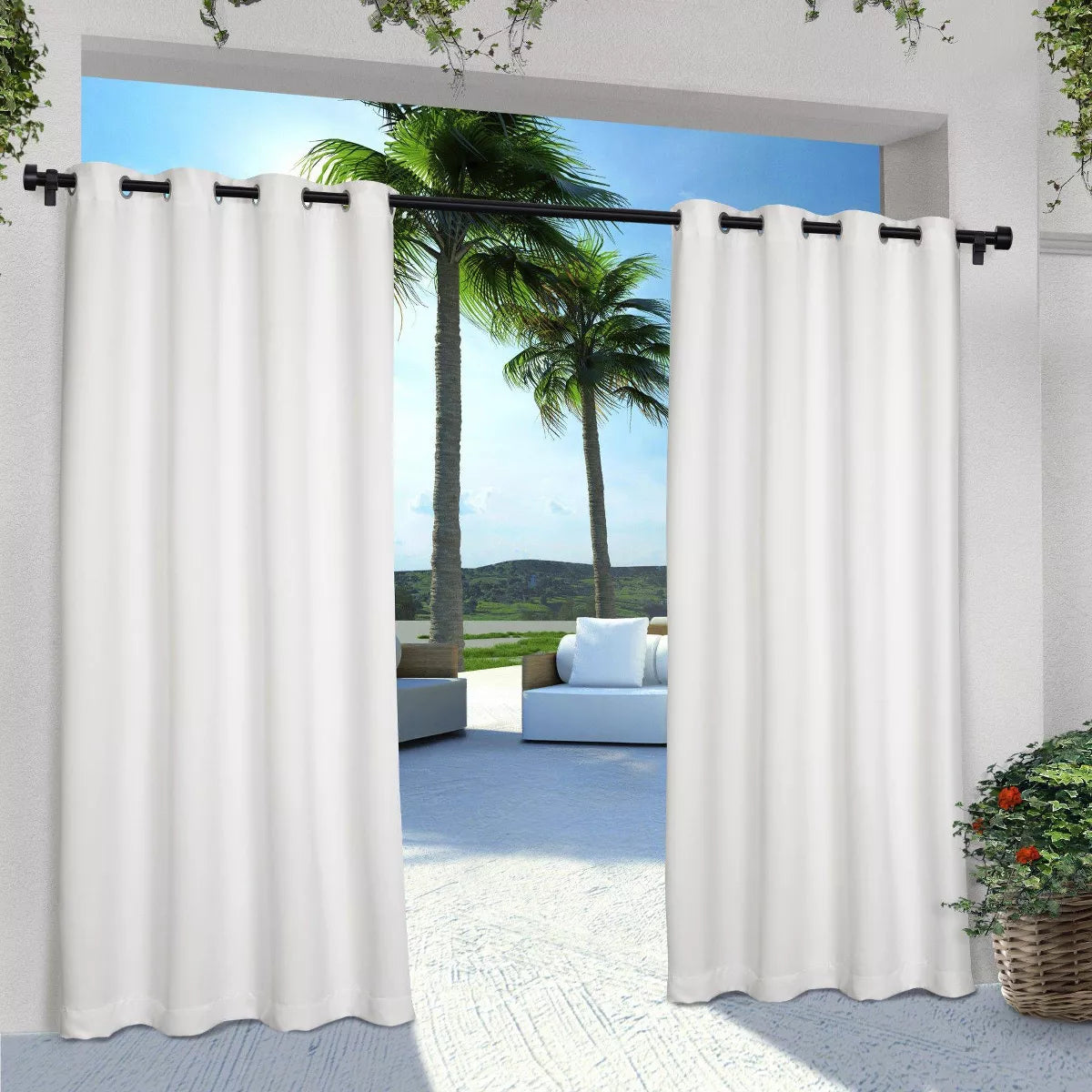 Set of 2 Indoor/Outdoor Solid Cabana Grommet Top Curtain Panels