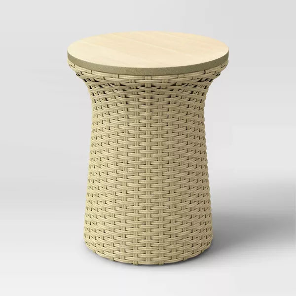 Wicker Storage Patio Accent Table Tan