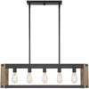 Black Linear Pendant Chandelier  Wide Rustic Farmhouse 5-Light Fixture for Kitchen Island Dining Room