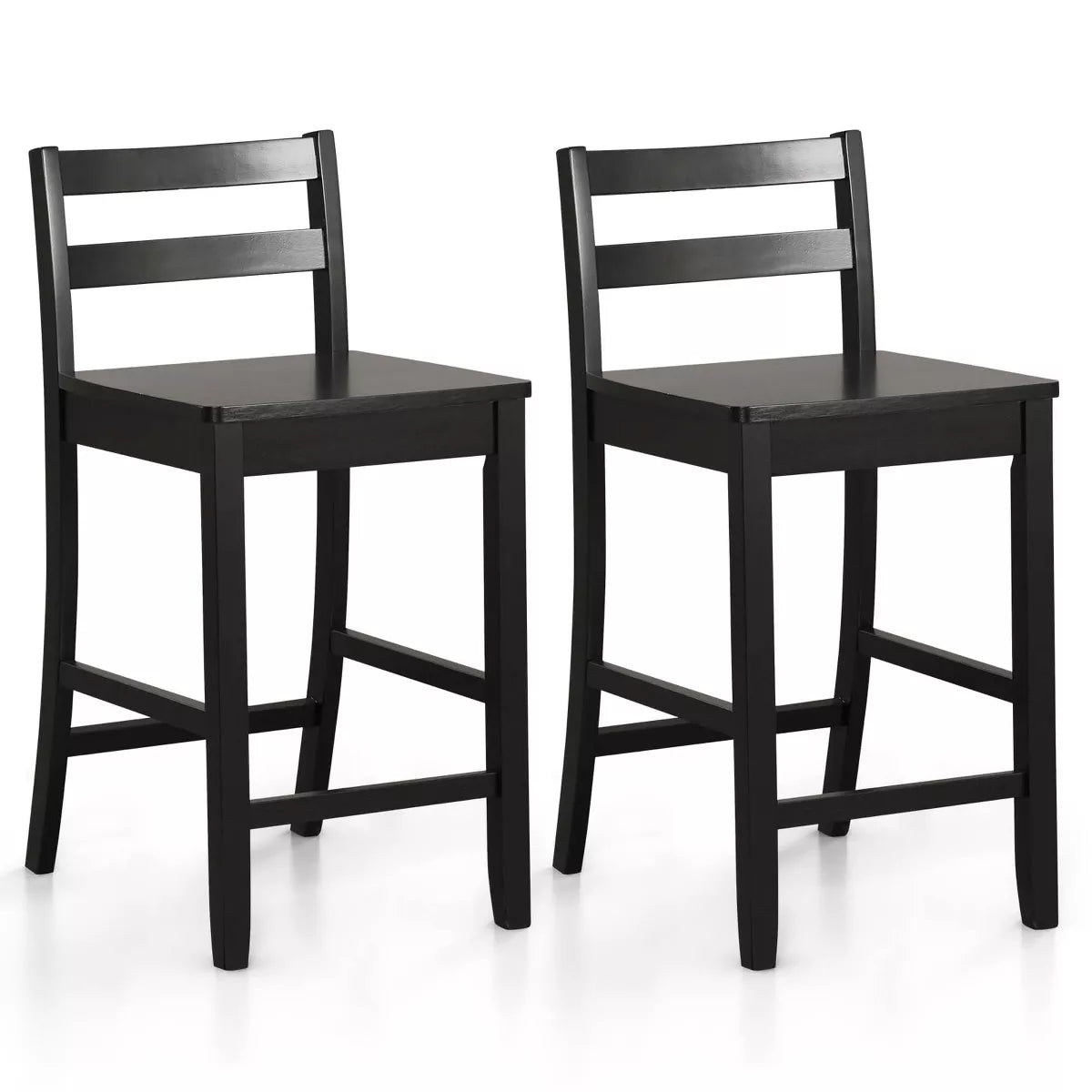 (Set of 2) Costway 24" Wooden Bar Stools with Ergonomic Backrest - Black SHOWROOM ITEM