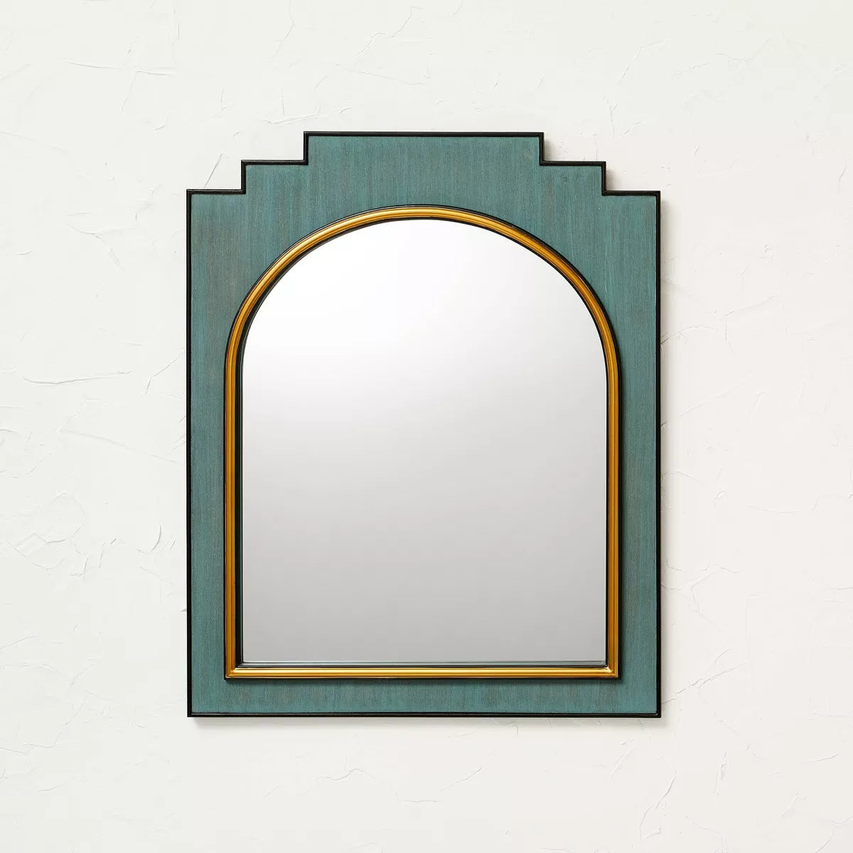 24" x 30" Wood and Brass Wall Mirror Blue
