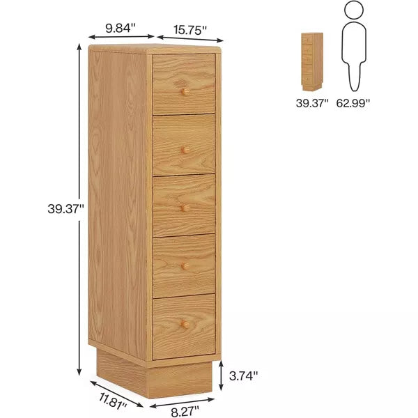 5-Drawer Narrow Dresser, Wood Tall, Skinny, – Salvage & Co Indy