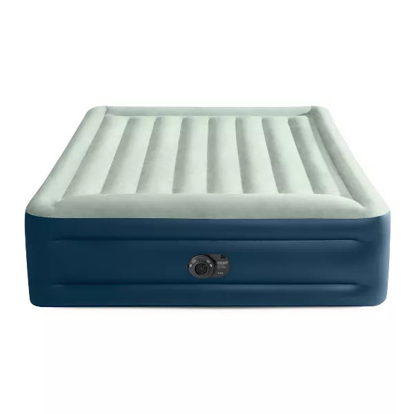 Elevated Pillow Rest Queen Air Mattress with Internal Pump - Off-White/Blue