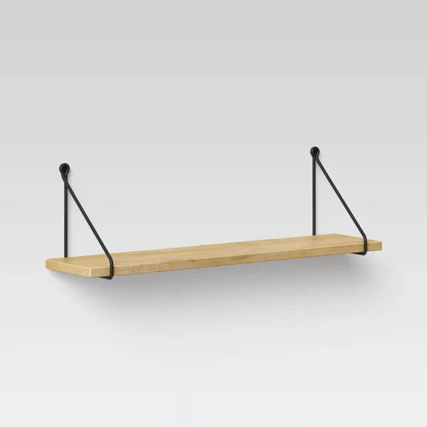 Wood Wall Shelf with Hanging Wire Natural/Black