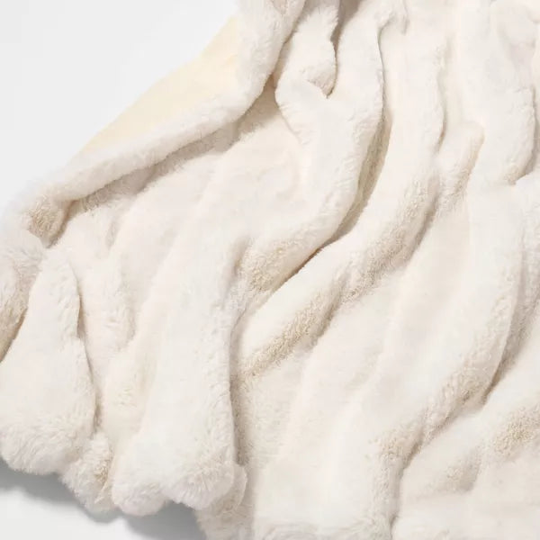 Textured Faux Fur Reversible Throw Blanket