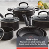 12pc Expert Forged Nonstick Cookware Set Black: Tempered Glass Lids, Stay-Cool Handles, Gas & Electric Compatible