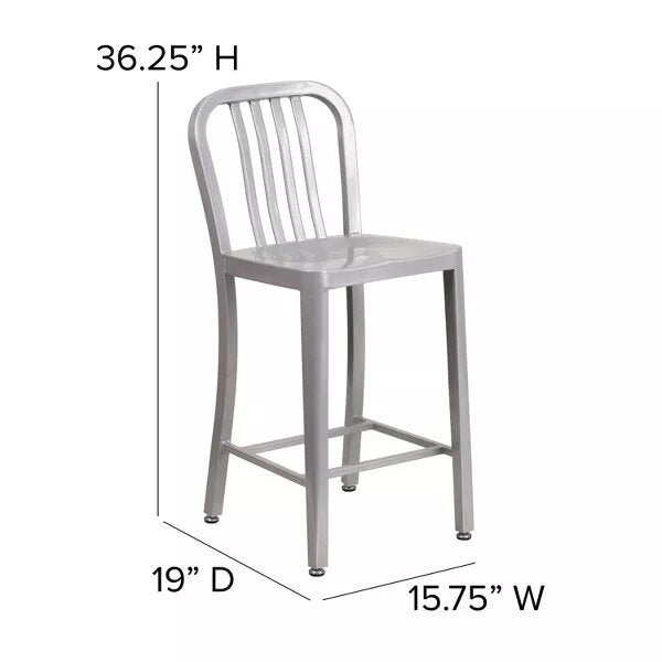 Commercial Grade Metal Indoor-Outdoor Counter Height Stool with Vertical Slat Back