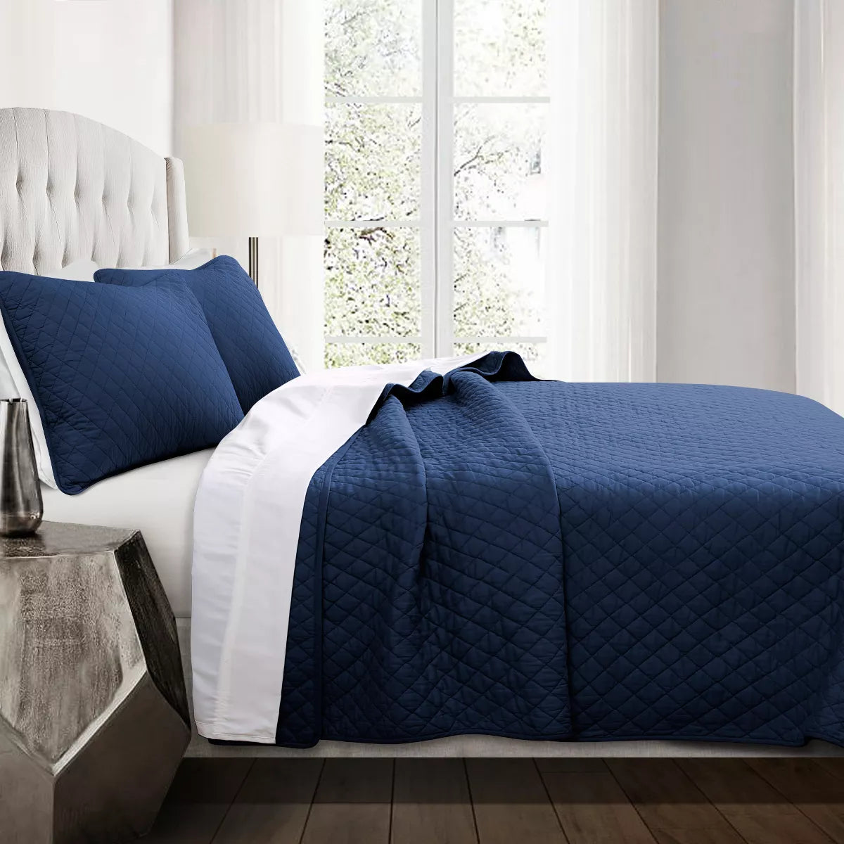 Ava Diamond Oversized Cotton Quilt Set Full/Queen