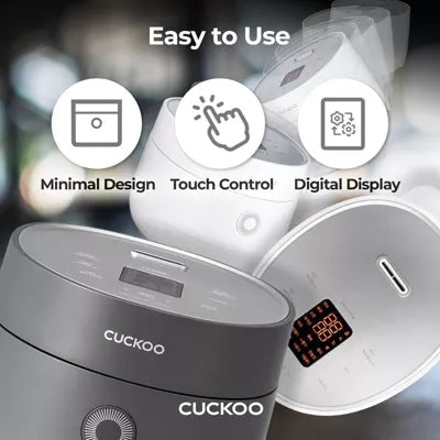 6-Cup Micom Rice Cooker and Warmer Gray: 12 Settings, Automatic Keep Warm, Timer, Dishwasher-Safe Parts