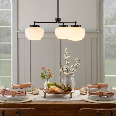3-Arm Milk Glass Chandelier Ceiling Light